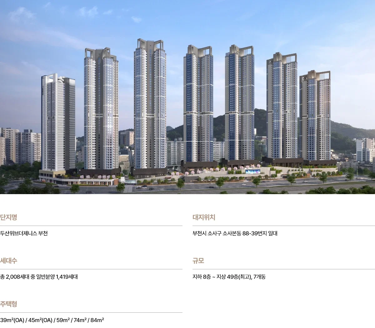 두산위브더제니스 부천 청약 분양가|8월 19일 접수·수도권 거주자 1 두산위브더제니스 부천 조감도