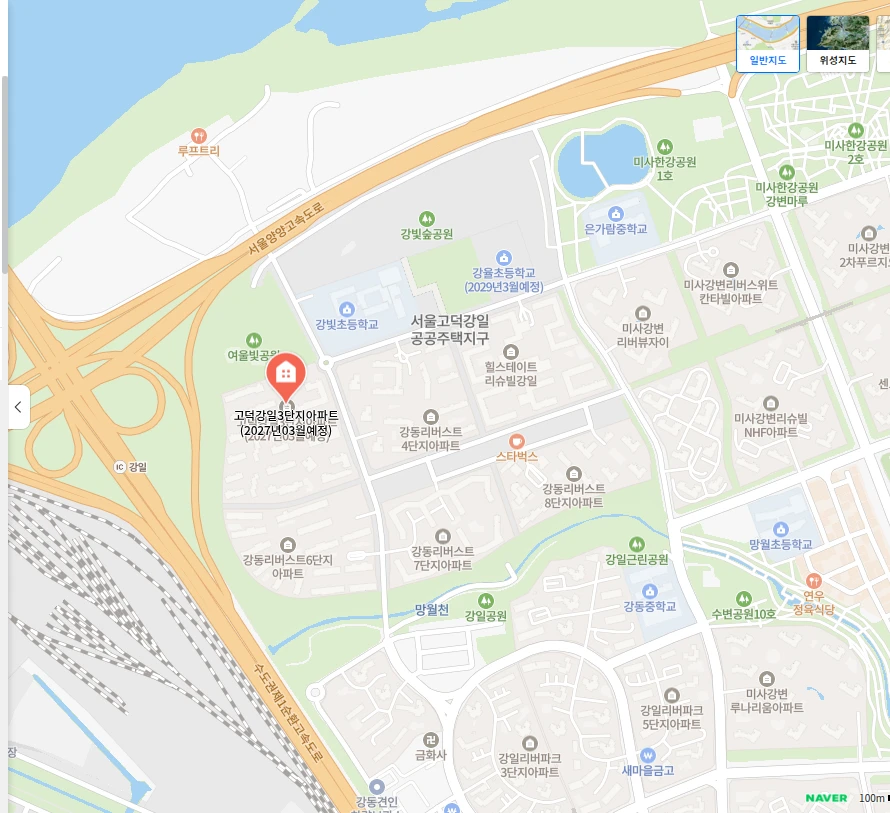 고덕강일3단지 분양 예정 사전분석과 토지임대부 청약 조건 정리 1 고덕강일3단지 사업 위치 지도 (네이버 지도)