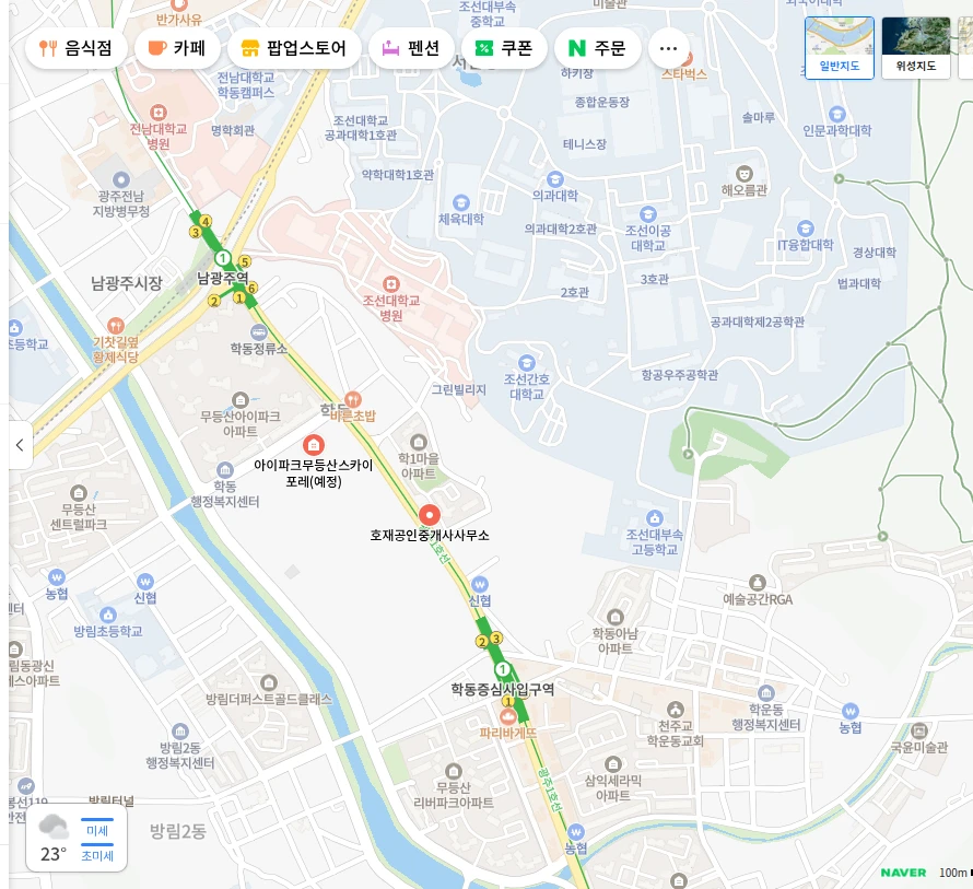 아이파크 무등산 스카이포레 분양 예정 물량과 입지 사전분석 1 아이파크 무등산 스카이포레 사업 위치 지도 (네이버 지도)